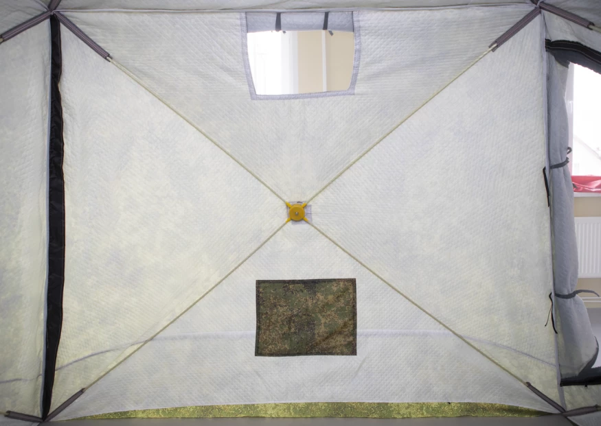 Палатка зимняя КУБ 4 камуфляж (трехслойная), с навесом